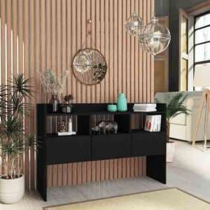 Afton Wooden Sideboard With 3 Drawers In Black - UK