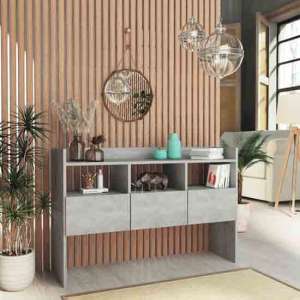Afton Wooden Sideboard With 3 Drawers In Concrete Grey - UK