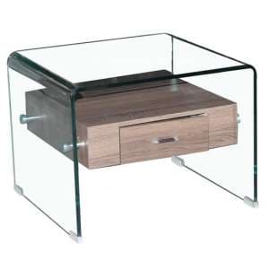 Afya Glass Lamp Table With 1 Drawer In Clear