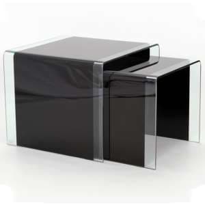 Afya Glass Nest Of 2 Tables In Black - UK