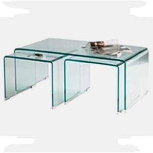 Afya Glass Set Of 3 Coffee Tables In Clear - UK
