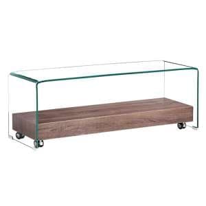 Afya Glass TV Stand With Wooden Shelf In Clear - UK