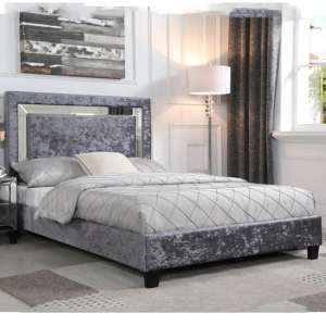Agalia Crushed Velvet King Size Bed With Mirror Edge In Silver - UK