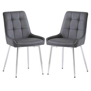 Aggie Grey Faux Leather Dining Chairs In Pair