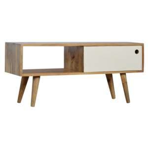Agoura Wooden TV Stand In Oak Ish And White With Sliding Door - UK