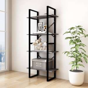 Aharon 4-Tier Solid Pinewood Bookshelf In Grey - UK