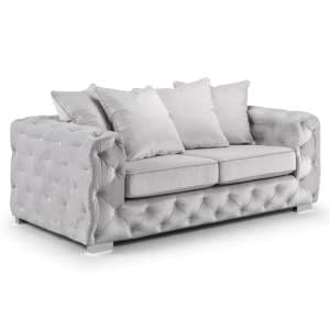 Ahern Plush Velvet 3 Seater Sofa In Silver - UK