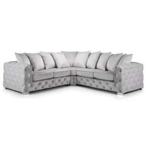 Ahern Plush Velvet Large Corner Sofa Suite In Silver - UK