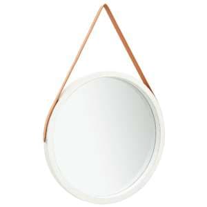 Ailie Large Retro Wall Mirror With Faux Leather Strap In White