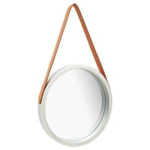 Ailie Small Retro Wall Mirror With Faux Leather Strap In Silver