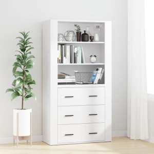 Ailie Wooden Highboard With 3 Drawers 2 Shelves In White - UK