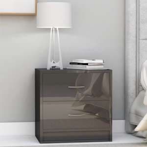 Aimo High Gloss Bedside Cabinet With 2 Drawers In Grey
