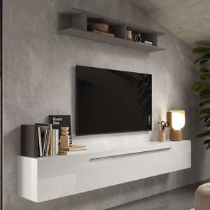 Aimon Wall Hung Wooden Entertainment Unit In Slate And Bianco - UK
