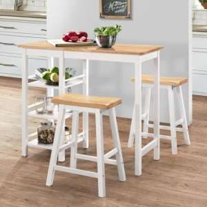 Ainhoa Wooden Bar Table With 2 Bar Stools In Natural And White - UK