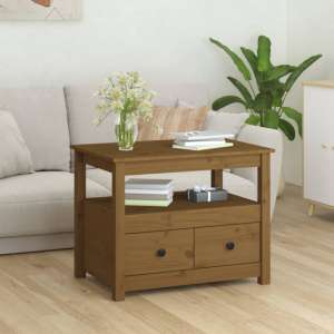 Aitla Pine Wood Coffee Table With 2 Drawer In Honey Brown
