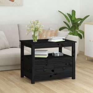 Aitla Pine Wood Coffee Table With 2 Drawers In Black