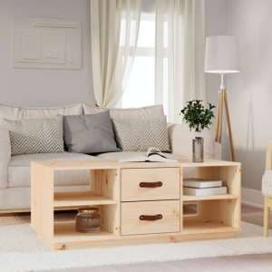 Aivar Pine Wood Coffee Table With 2 Drawers In Natural - UK