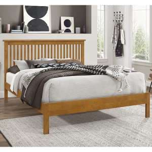Aizza Wooden King Size Bed In Honey Oak - UK