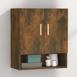 Aizza Wooden Wall Storage Cabinet With 2 Doors In Smoked Oak