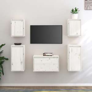 Akiva Wall Hung Solid Pinewood Entertainment Unit In White - UK