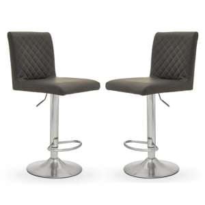 Baino Grey Leather Bar Chairs With Round Chrome Base In A Pair - UK