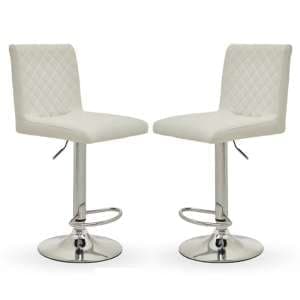 Baino White Leather Bar Chairs With Round Chrome Base In A Pair - UK