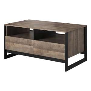 Akron Wooden Coffee Table With 2 Drawers In Grande Oak - UK
