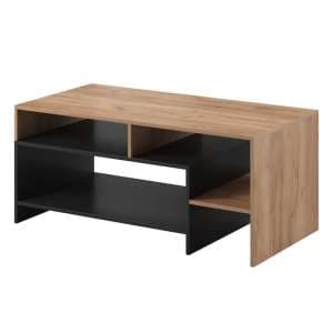 Akron Wooden Coffee Table In Gold Craft Oak And Black - UK