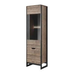 Akron Display Cabinet Tall With 2 Doors In Grande Oak And LED - UK
