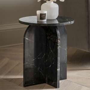 Akron Marble Side Table Round In Black - UK