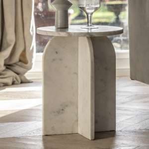 Akron Marble Side Table Round In White - UK