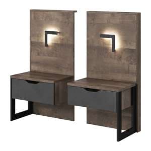 Akron Wooden Set Of 2 Bedside Tables In Grande Oak And LED - UK