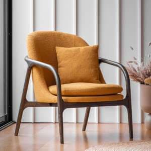 Allegra Fabric Armchair With Dark Wooden Frame In Ochre