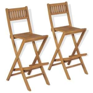 Alani Outdoor Natural Wooden Folding Bar Chairs In A Pair - UK