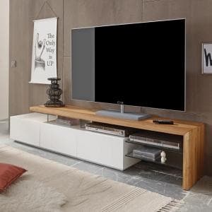 Alanis Wooden TV Stand With Storage In Knotty Oak And Matt White