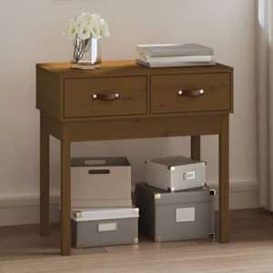 Alanya Pinewood Console Table With 2 Drawers In Honey Brown - UK
