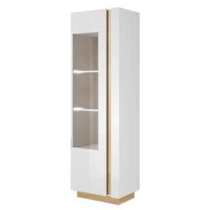 Alaro High Gloss Display Cabinet Tall 1 Door In White With LED - UK