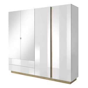 Alaro High Gloss Mirrored Wardrobe With 4 Doors In White - UK