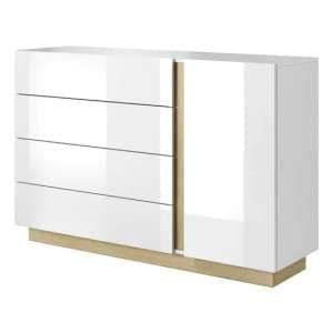 Alaro High Gloss Sideboard With 1 Door 4 Drawers In White - UK