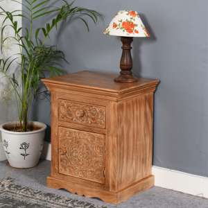 Alaro Solid Mangowood Bedside Table With Storage In Oak - UK