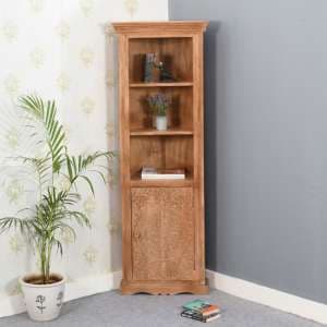 Alaro Solid Mangowood Corner Bookcase In Oak - UK