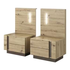 Alaro Wooden Set Of 2 Bedside Cabinets In Artisan Oak With LED - UK