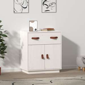 Alawi Pine Wood Sideboard With 2 Doors 1 Drawer In White - UK