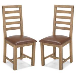 Albas Brown Leather Dining Chairs In A Pair With Wooden Frame