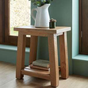 Albas Wooden Lamp Table In Planked Solid Oak With Shelf - UK