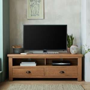 Albas Wooden Large TV Unit In Planked Solid Oak - UK