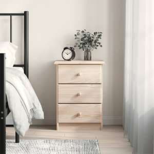 Albi Solid Pinewood Bedside Cabinet With 3 Drawers In Brown - UK