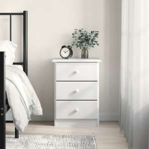 Albi Solid Pinewood Bedside Cabinet With 3 Drawers In White - UK