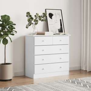 Albi Solid Pinewood Chest Of 5 Drawers In White - UK