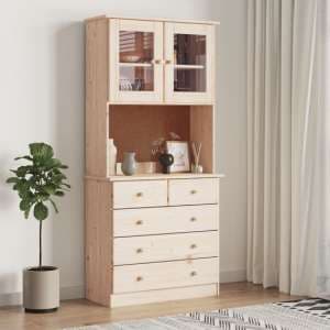 Albi Solid Pinewood Highboard With 2 Doors 5 Drawers In Brown - UK